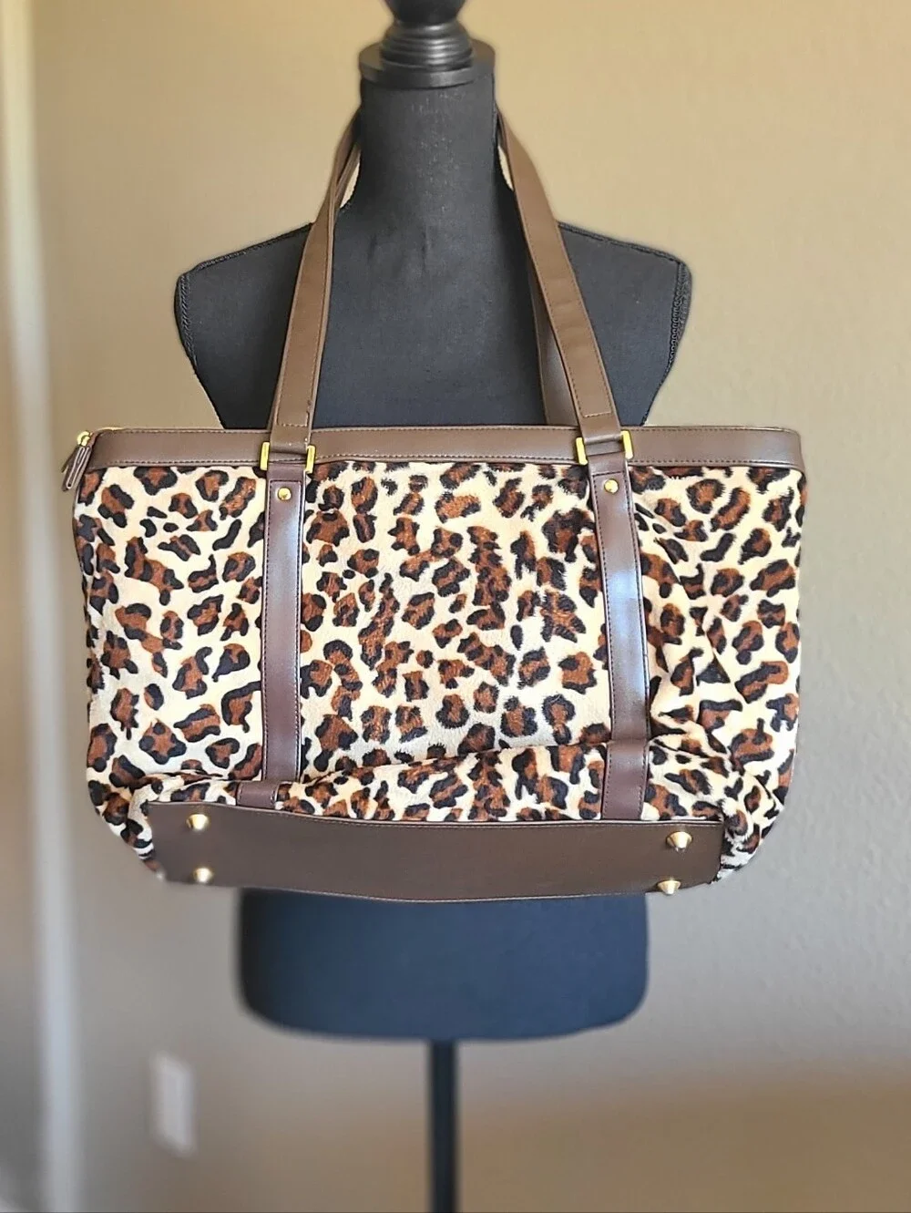Hello Kitty Leopard Tote in Brown with Red Bow Accent